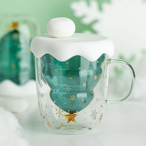 Creative 3D Transparent Double Anti-Scalding Glass-Christmas Tree Star-Coffee Cup