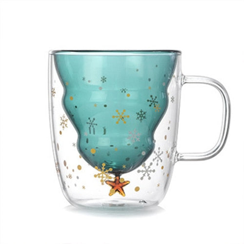 Creative 3D Transparent Double Anti-Scalding Glass-Christmas Tree Star-Coffee Cup
