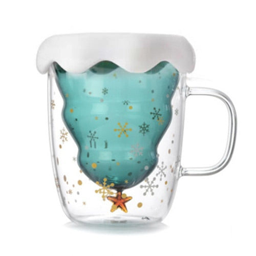 Creative 3D Transparent Double Anti-Scalding Glass-Christmas Tree Star-Coffee Cup
