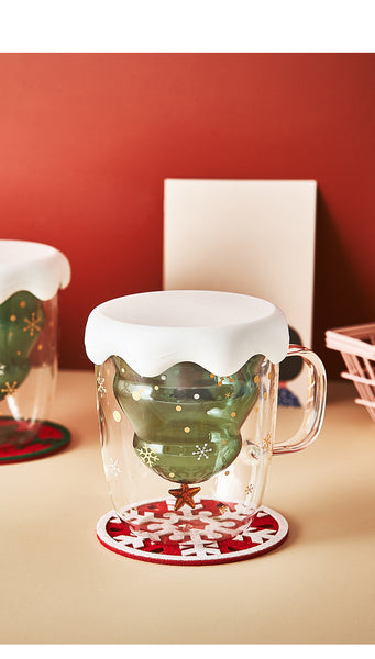Creative 3D Transparent Double Anti-Scalding Glass-Christmas Tree Star-Coffee Cup
