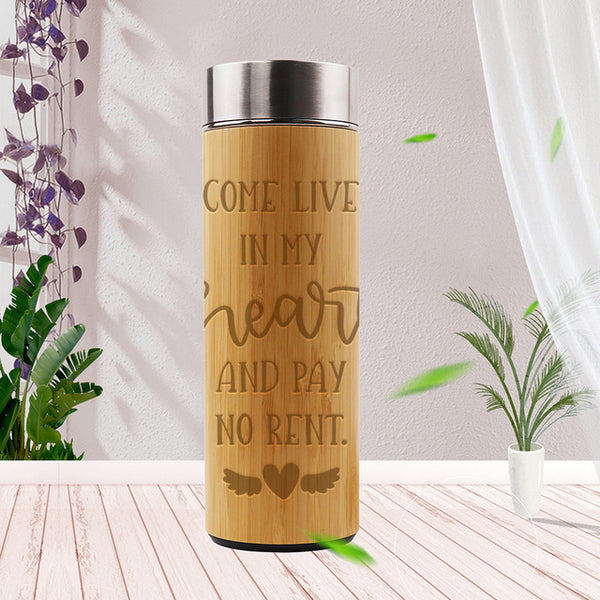Personalized Gift Stainless Steel Vacuum Flasks Coffee Tea Bamboo-1pc