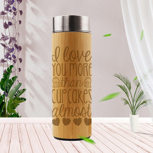 Personalized Gift Stainless Steel Vacuum Flasks Coffee Tea Bamboo-1pc