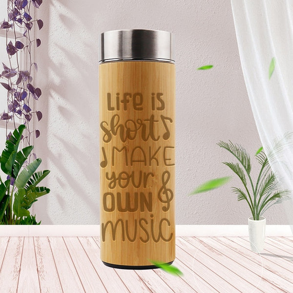 Personalized Gift Stainless Steel Vacuum Flasks Coffee Tea Bamboo-1pc