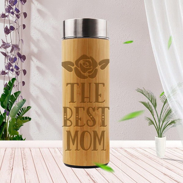 Personalized Gift Stainless Steel Vacuum Flasks Coffee Tea Bamboo-1pc