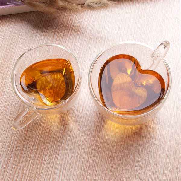Heart Love Shaped Double Wall Glass Mug-Coffee/Tea Mug
