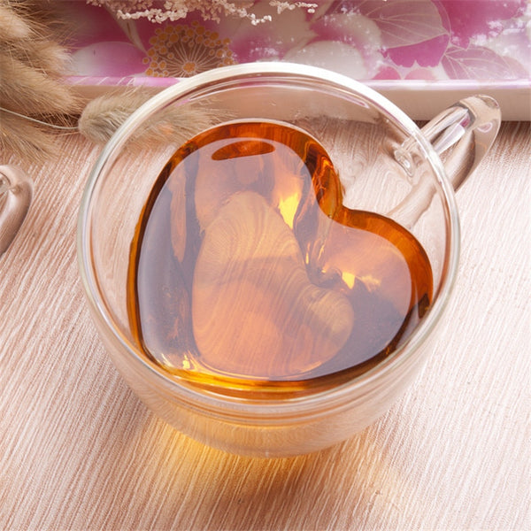 Heart Love Shaped Double Wall Glass Mug-Coffee/Tea Mug